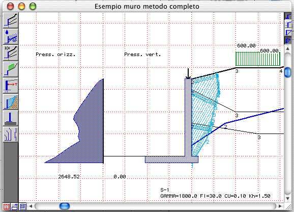 Diagramma di spinta con delimitazione a monte per presenza di roccia e carico sul pendio