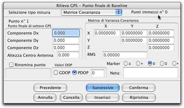 Introduzione di punti GPS